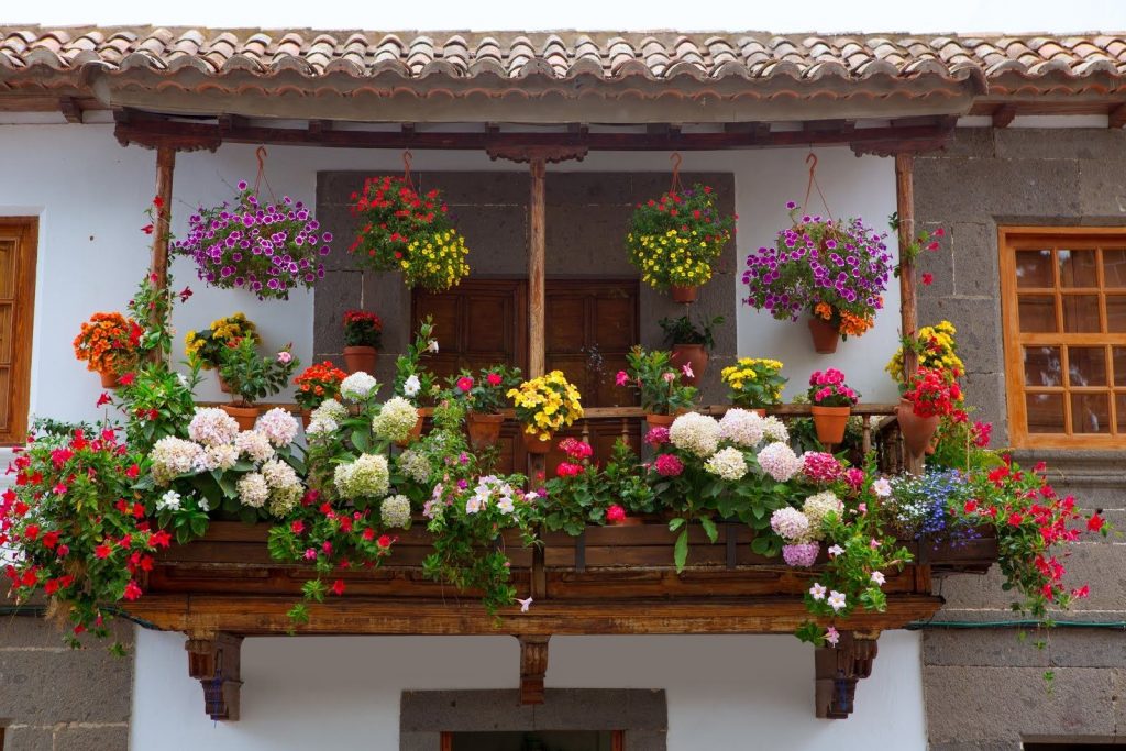 Fachadas de casas con flores.